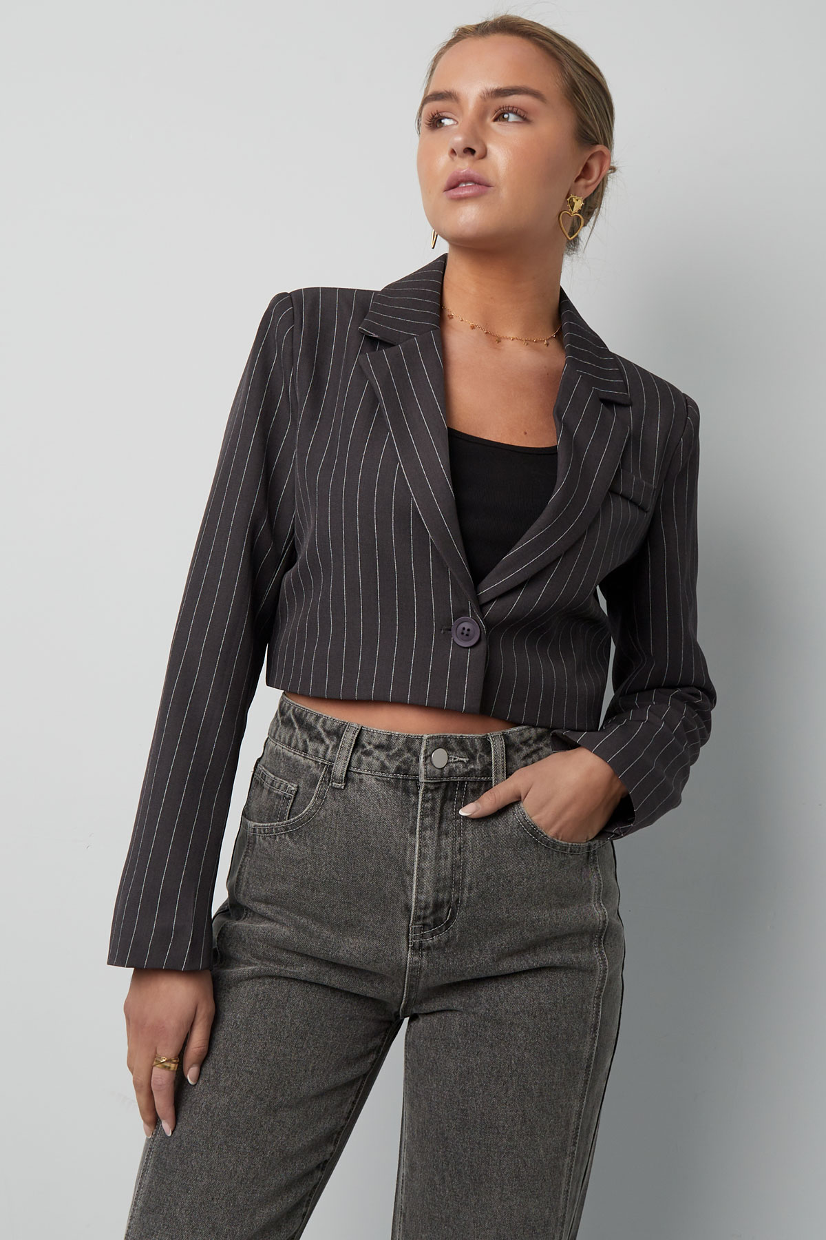 Polyester Cotton Blend Women's Suit Set Conservative Stripes